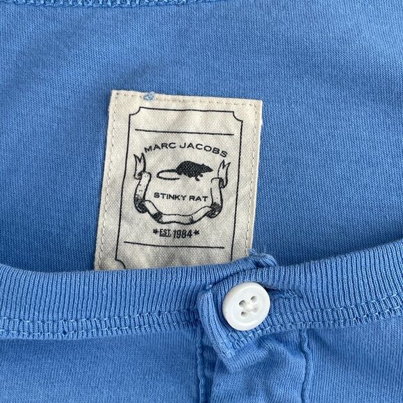 Marc Jacobs Shirt Mens M Blue Long Sleeve Henley Button Up Soft Cotton Rat Logo - Picture 8 of 8